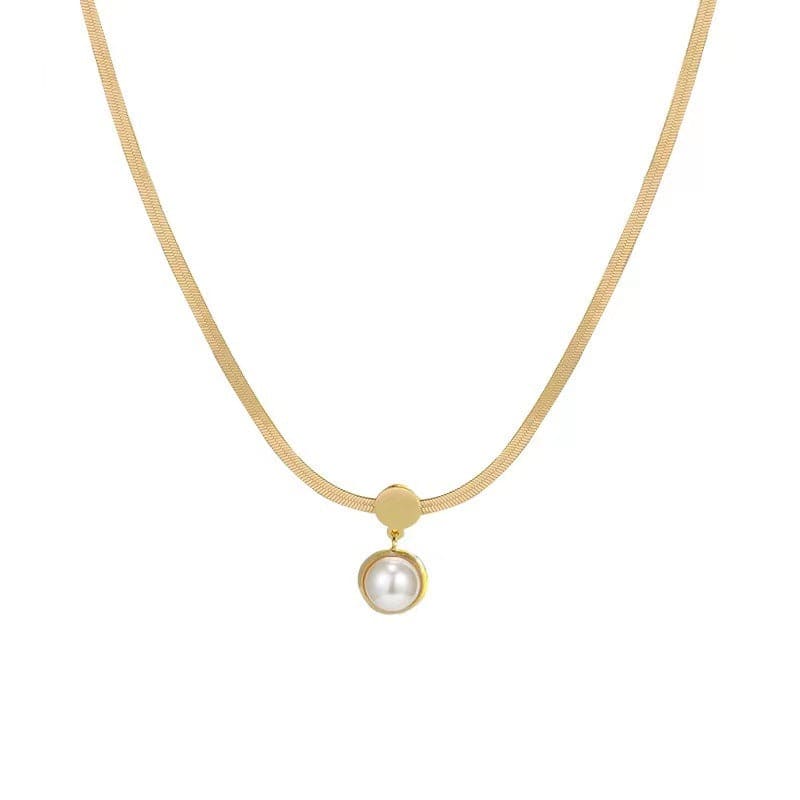 Pearl & Goldtone Snake Chain Pendant Necklace