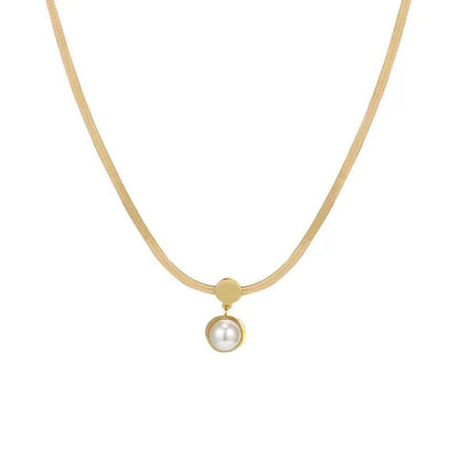Pearl & Goldtone Snake Chain Pendant Necklace