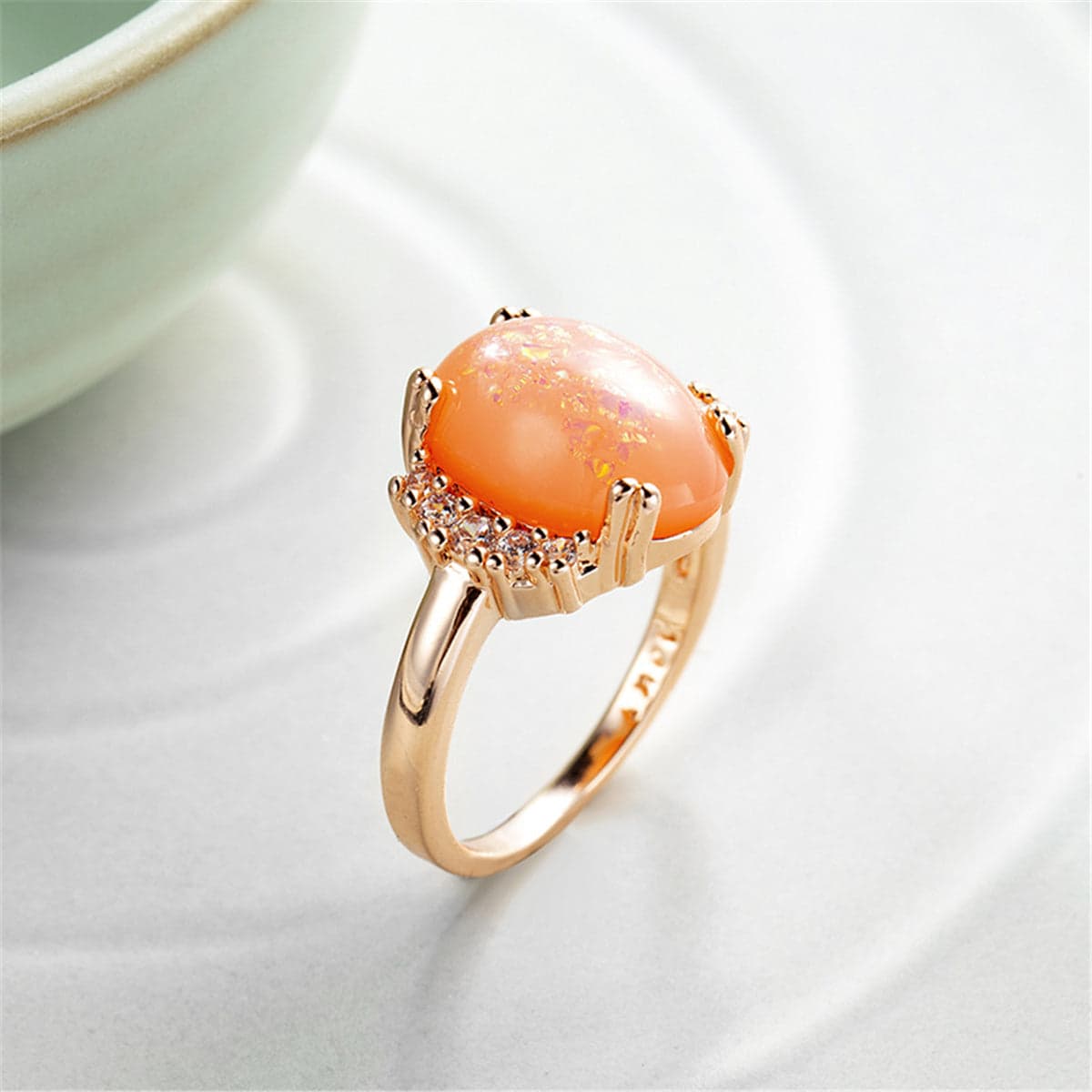 Orange Resin & Cubic Zirconia Oval-Cut Ring-2