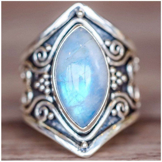 Moonstone & Silvertone Pear-Cut Ring