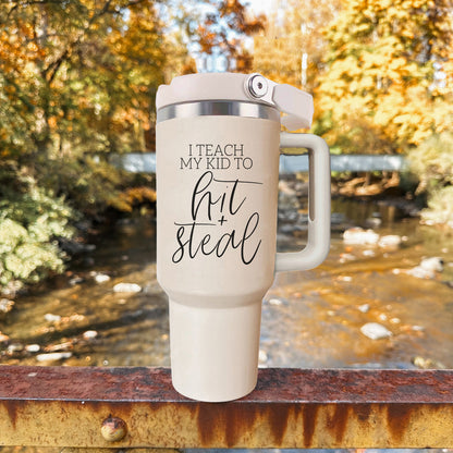 softball mom tumbler with handles
hit and steal baseball tumbler
baseball parent gift cup