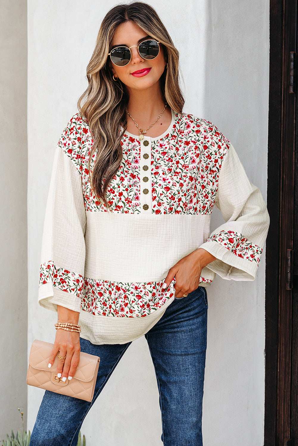 Penny 3 4 Sleeve Blouse - Red / L - 12/14