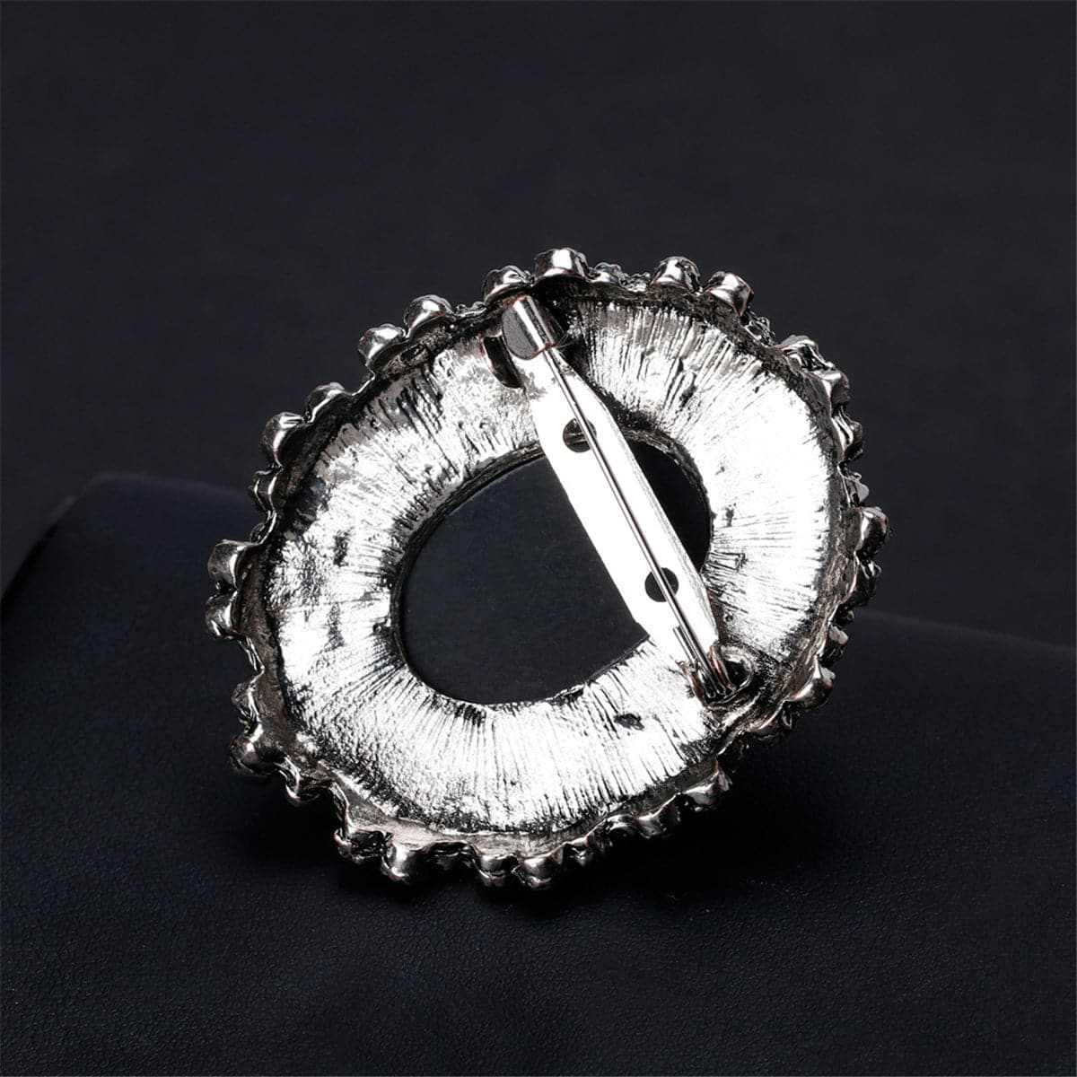 Cubic Zirconia & Silvertone Rilievo Lady Brooch