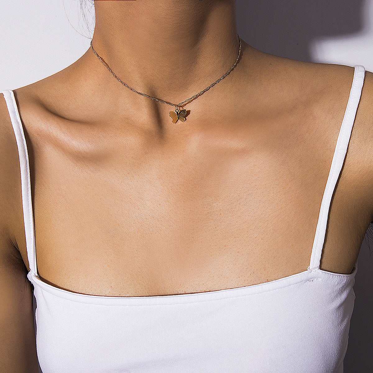 Goldtone Butterfly Choker Necklace