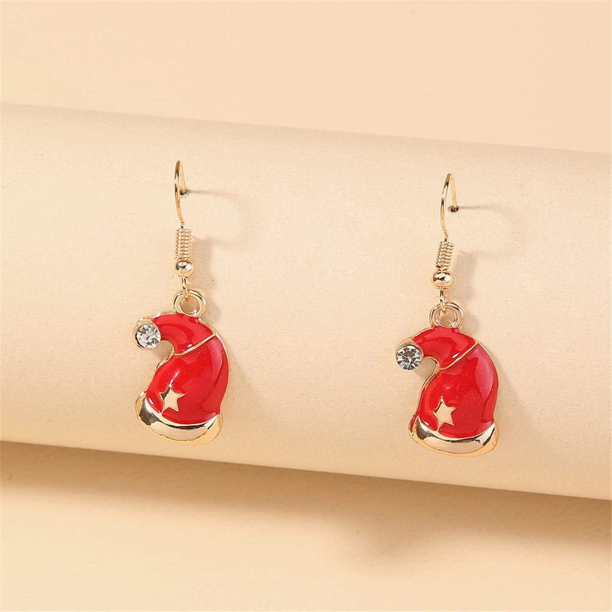 Cubic Zirconia & Goldtone Santa Hat Drop Earrings