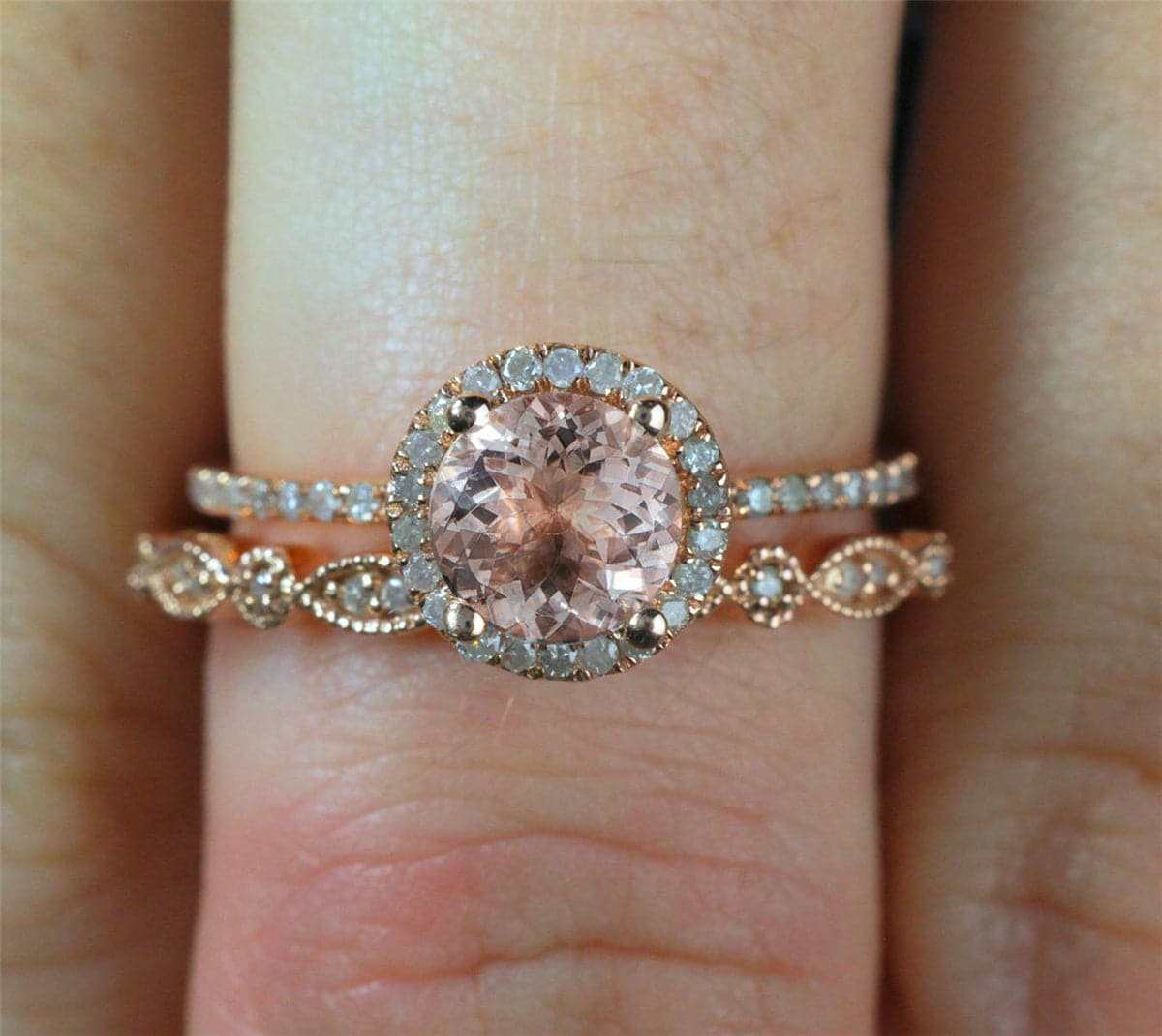 Cubic Zirconia & Rose Goldtone Round-Cut Halo Ring Set
