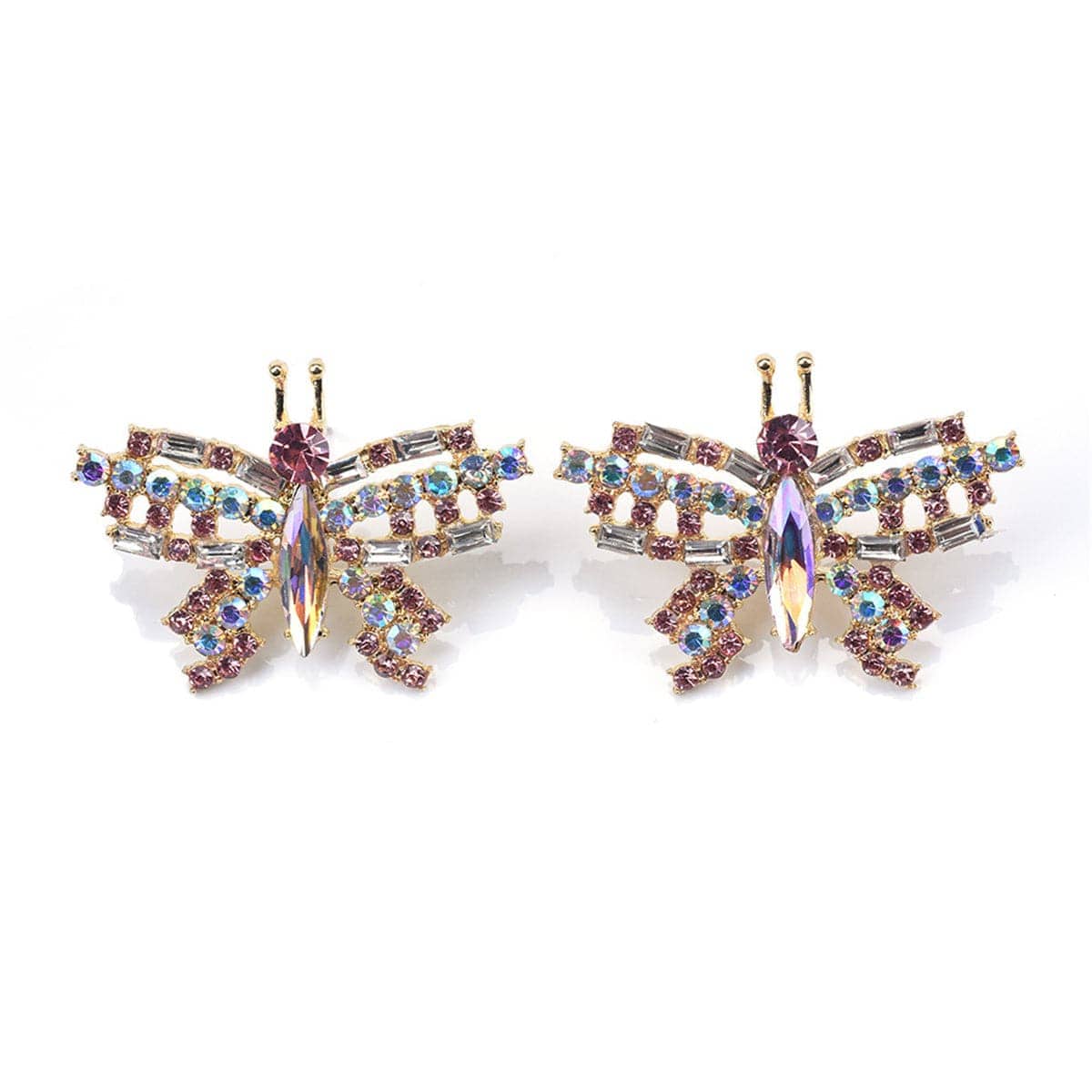 Champagne Crystal & Cubic Zirconia Butterfly Stud Earrings