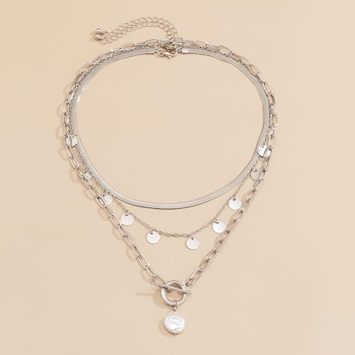 Pearl & Silvertone Toggle Pendant Necklace Set