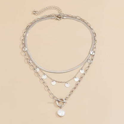 Pearl & Silvertone Toggle Pendant Necklace Set