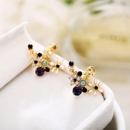 Crystal & Cubic Zirconia Flower Stud Earrings