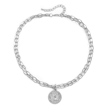 Silvertone Two-Chain Coin Pendant Necklace
