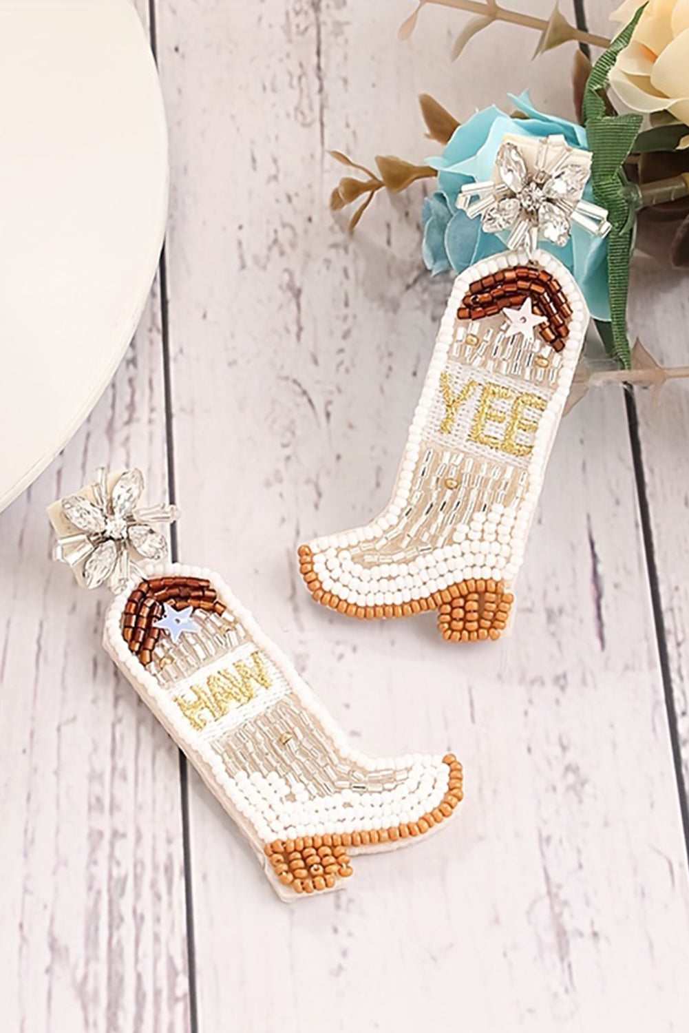 Threaded Pear Cowboy Boots Bead Dangle Earrings