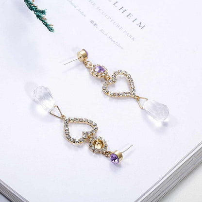 Purple Cubic Zirconia & Crystal Open Heart Tiered Drop Earrings