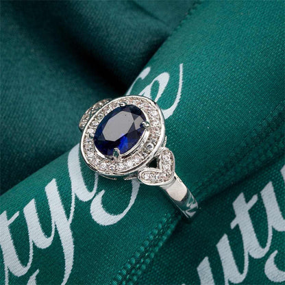 Navy Crystal & Cubic Zirconia Silvertone Heart Hola Ring-3