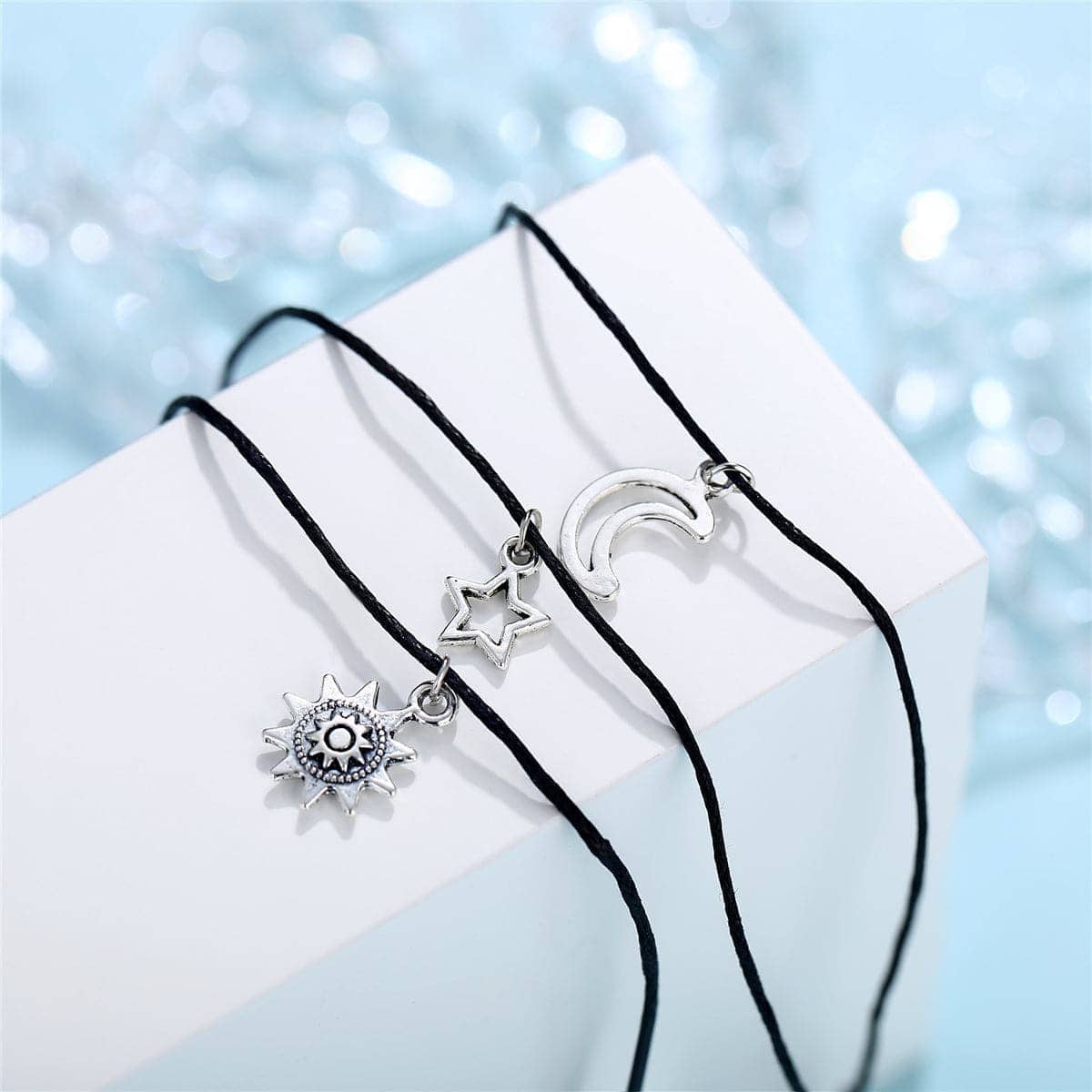 Silvertone Moon & Star Charm Anklet Set