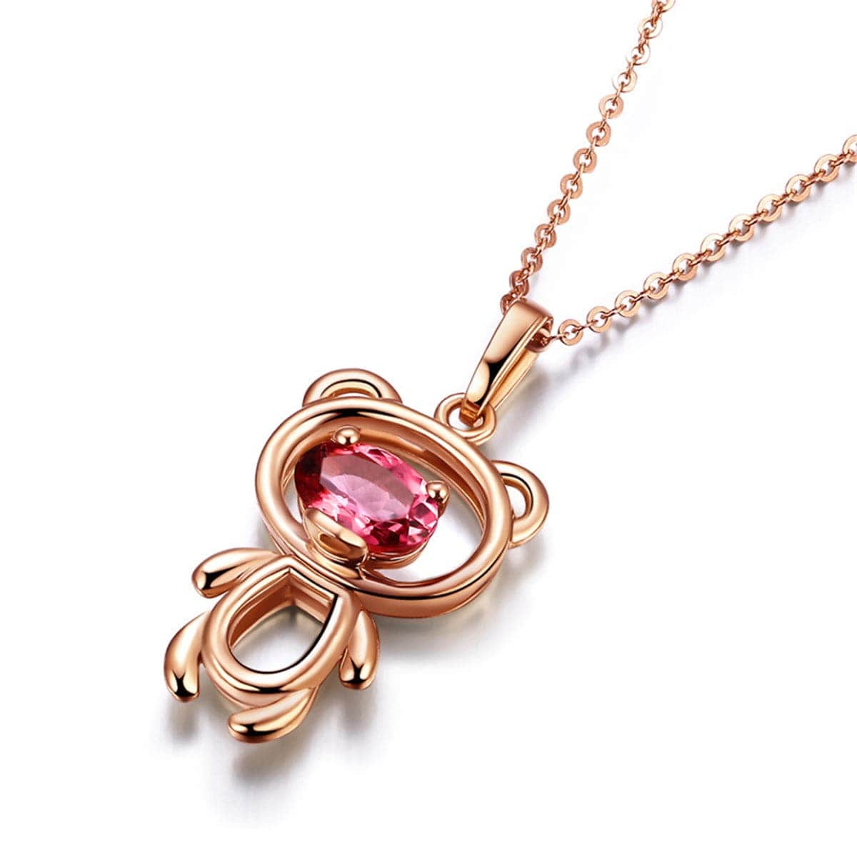 Crystal & Rose Goldtone Bear Pendant Necklace