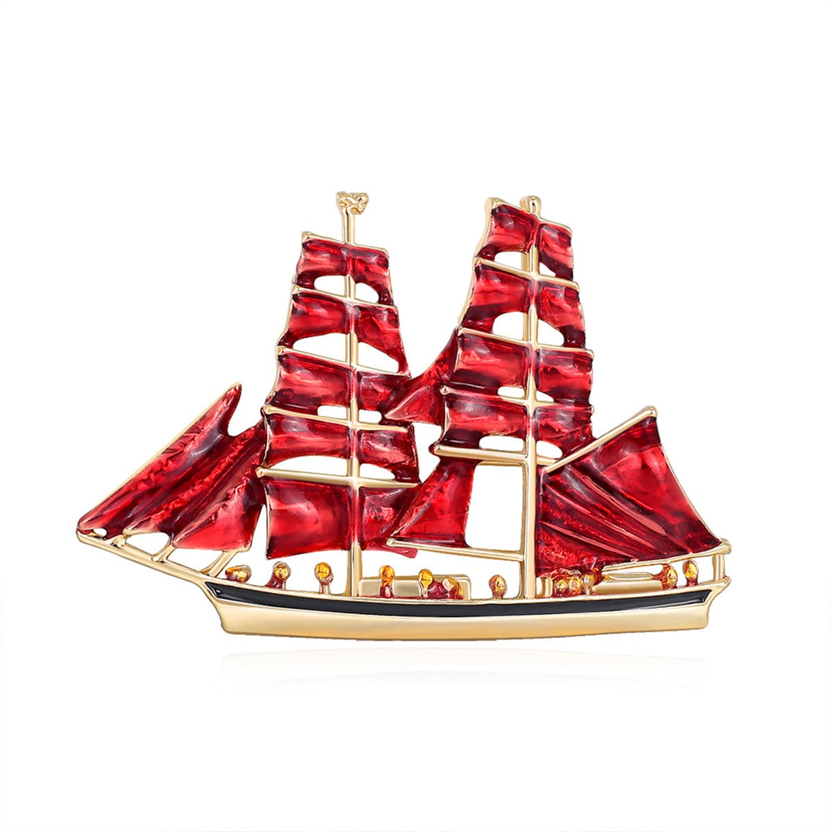 Goldtone & Red Oil-Drop Sailboat Brooch