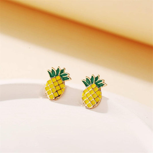 Yellow & Green Enamel Pineapple Stud Earrings