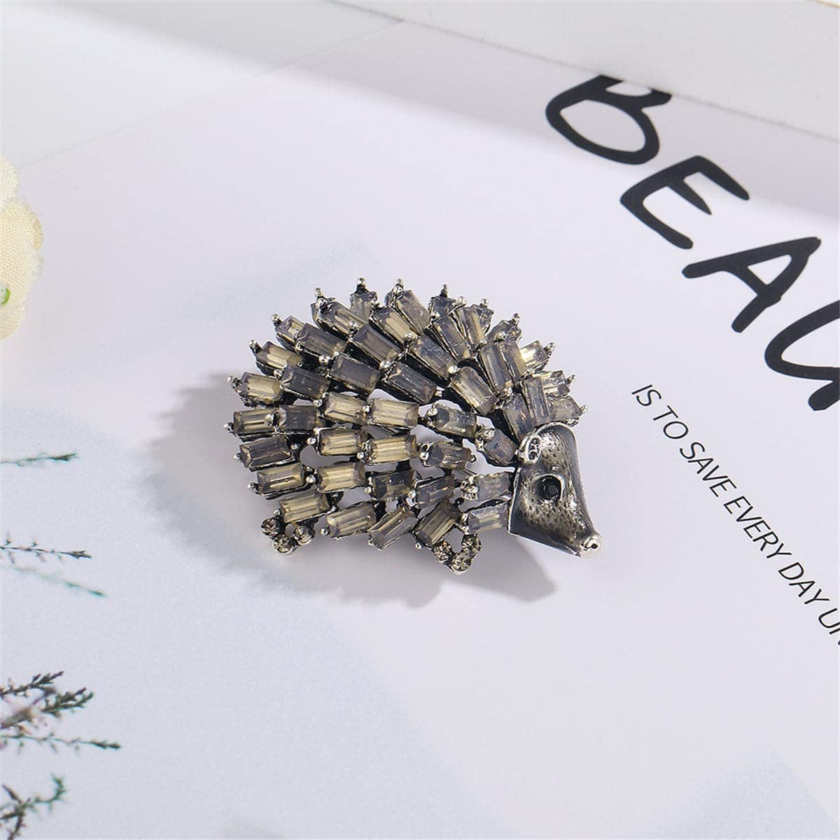Cubic Zirconia & Silvertone Open Hedgehog Brooch