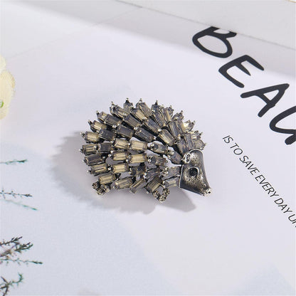 Cubic Zirconia & Silvertone Open Hedgehog Brooch