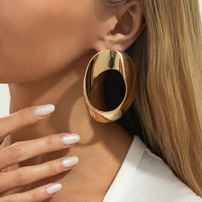 Goldtone Open Oval Statement Earrings