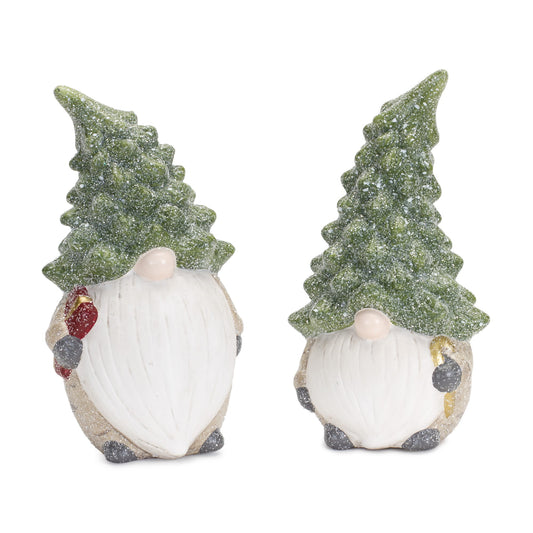 Melrose International Terra Cotta Gnome Figurine with Pine Tree Hat (Set of 2)