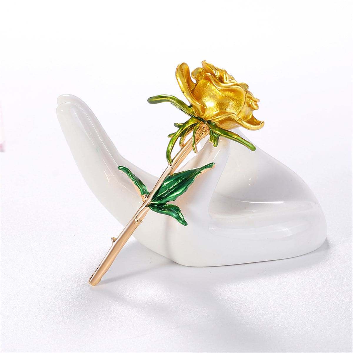 Yellow Enamel & Goldtone Rose Brooch