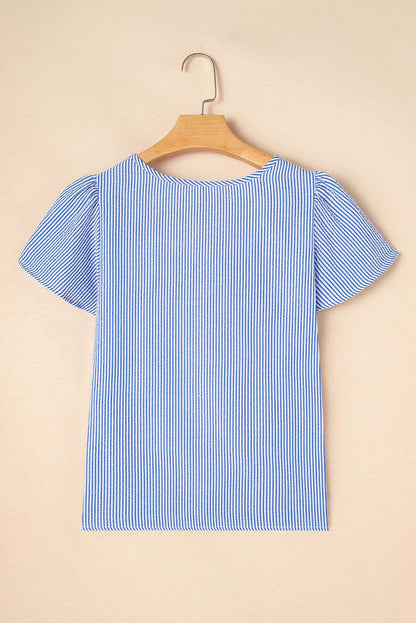Threaded Pear Marisol Stripe Textured Ruffle Square Neck Blouse