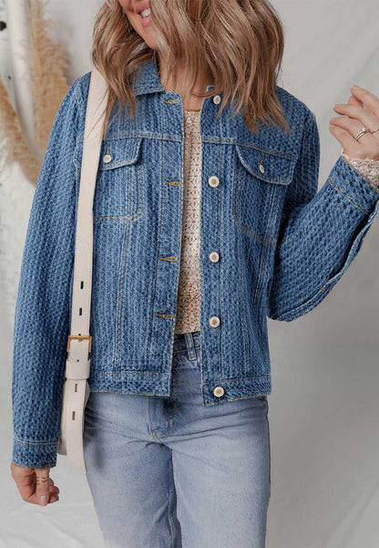 Rosalyn Flap Textured Down Jacket - Blue / 2XL - 20/22