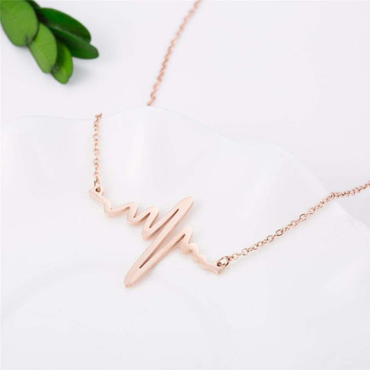Rose Goldtone Heartbeat Pendant Necklace