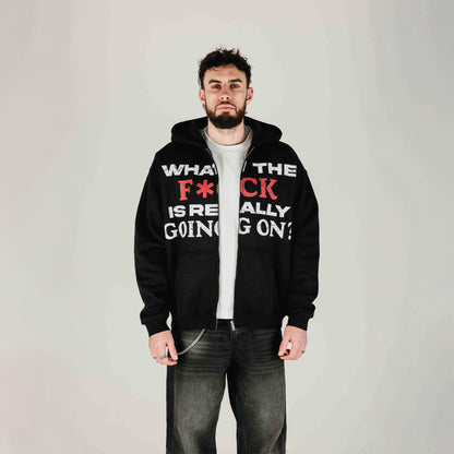 Compliments What The F*** Black Wash Zip-Up Hoodie