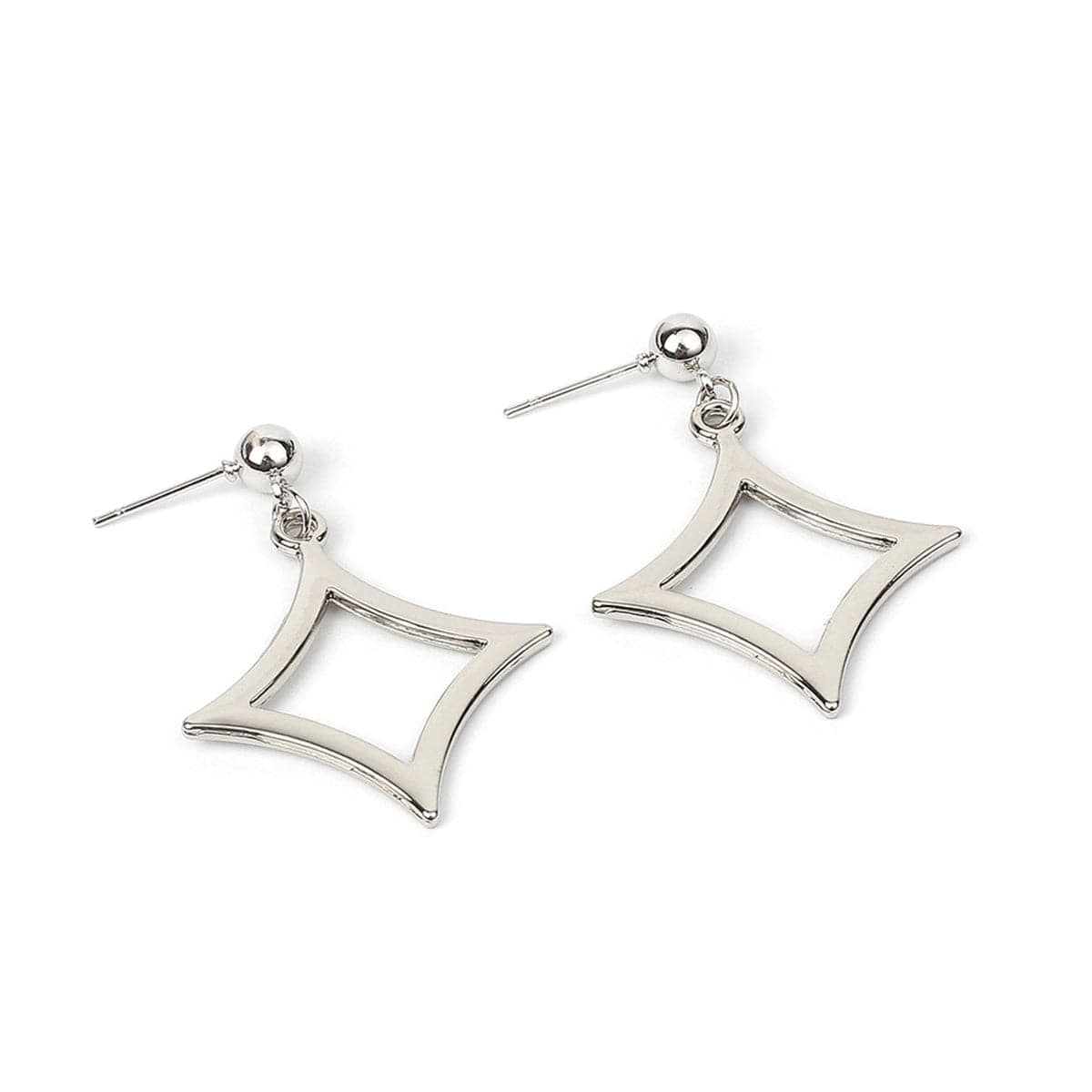 Silvertone Open Rhombus Drop Earrings