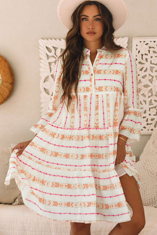 Threaded Pear Winnie Bracelet Sleeve Slit Neck Ruffled Loose Dress