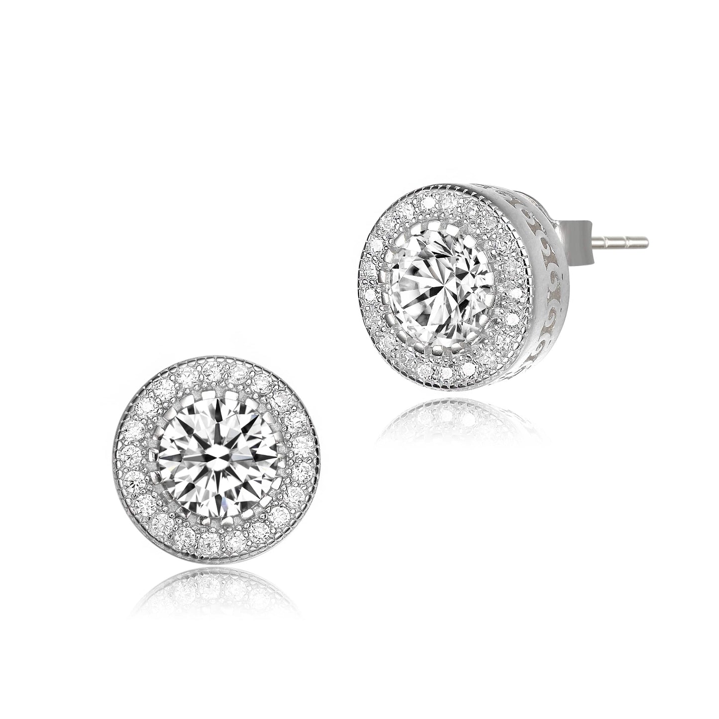Round Halo Stud Earrings with Clear Cubic Zirconia