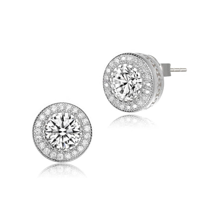 Round Halo Stud Earrings with Clear Cubic Zirconia