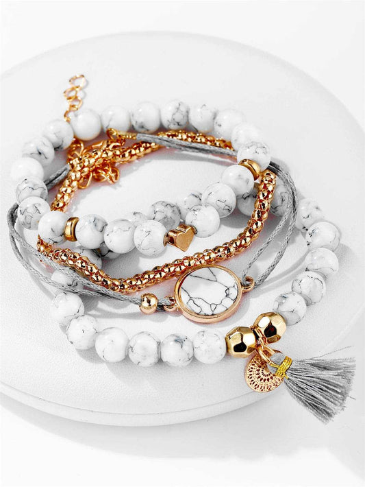 White Turquoise & Goldtone Tassel-Accent Bracelet Set