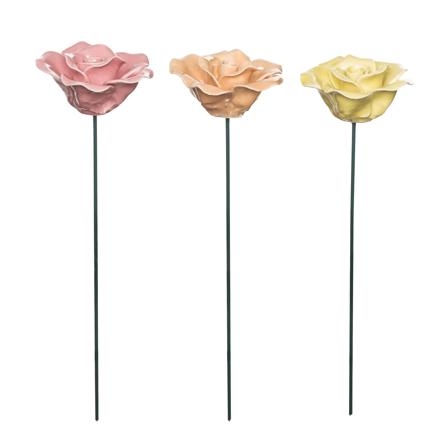 Ceramic Rose Plant Pick Set of 3 Spring Home Decorations for Spring and Summer Porcelain Decor