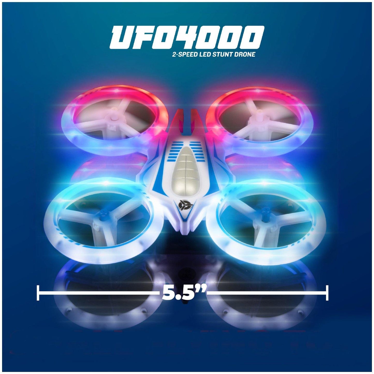 White drone, white remote control, and blue propellers-