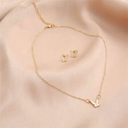 Enamel & Goldtone Butterfly Earring & Necklace Set