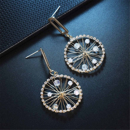 Cubic Zirconia & Pearl Goldtone Wheel Drop Earrings