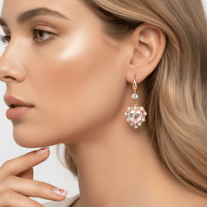 Pink Crystal & Cubic Zirconia Goldtone Heart Hook Earrings