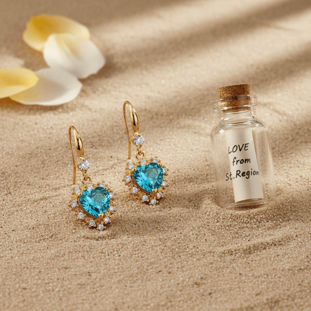 Blue Crystal & Cubic Zirconia Goldtone Heart Hook Earrings