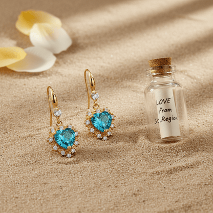 Blue Crystal & Cubic Zirconia Goldtone Heart Hook Earrings