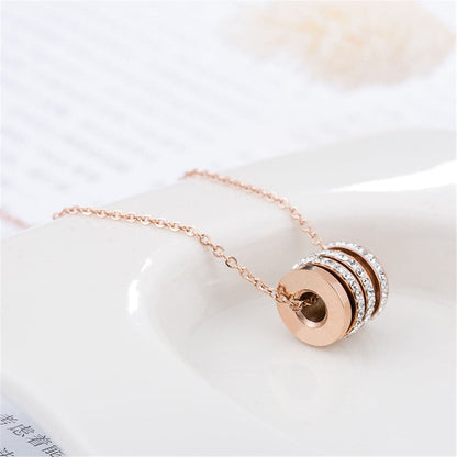 Cubic Zirconia & Rose Goldtone Linked Circle Pendant Necklace