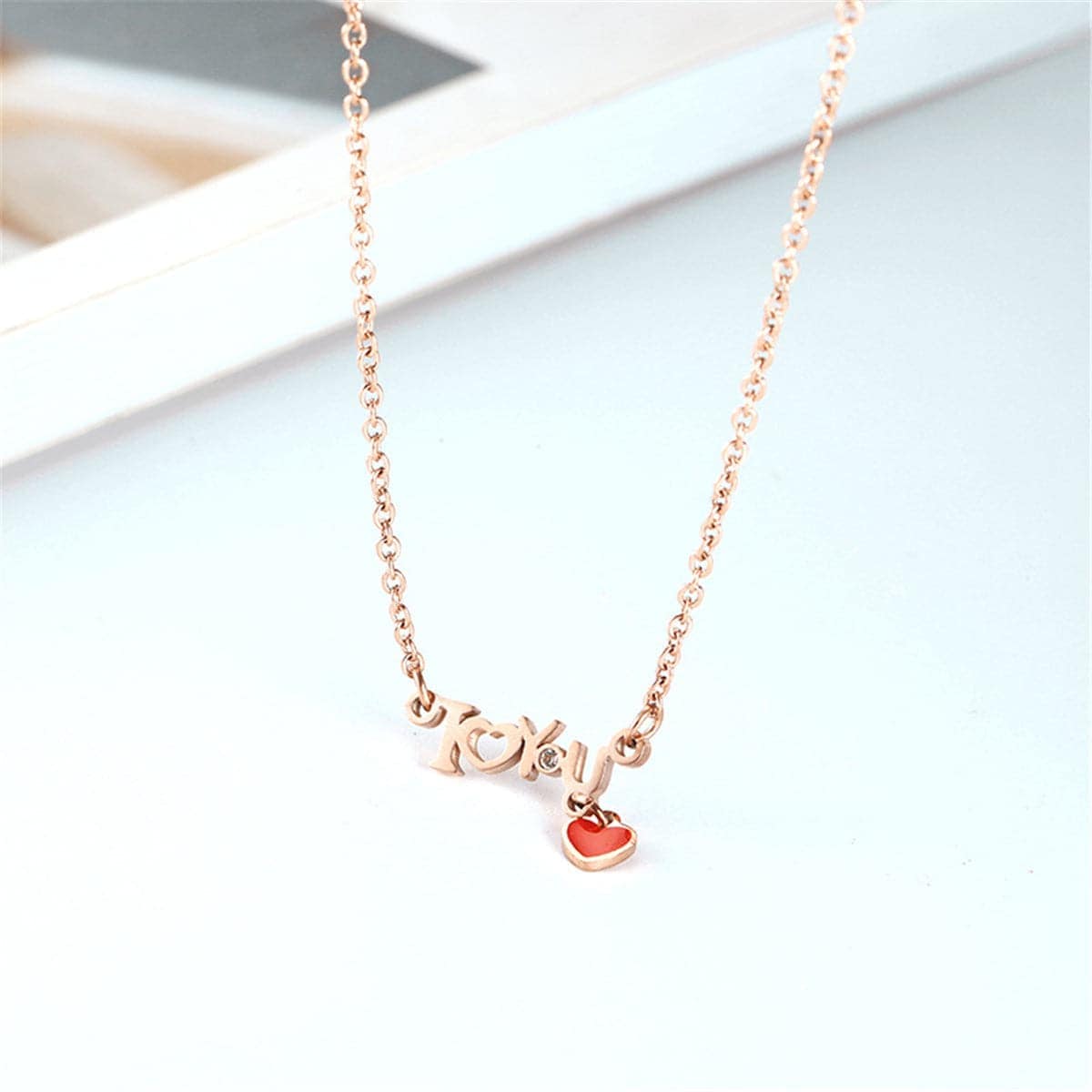 Cubic Zirconia & Rose Goldtone 'I Love You' Necklace