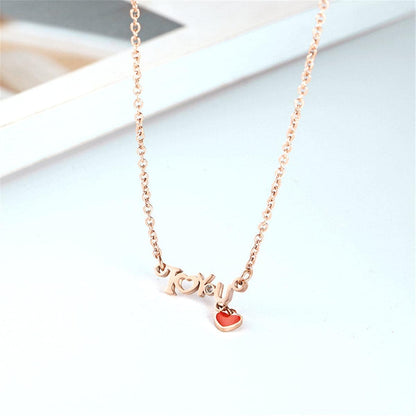 Cubic Zirconia & Rose Goldtone 'I Love You' Necklace