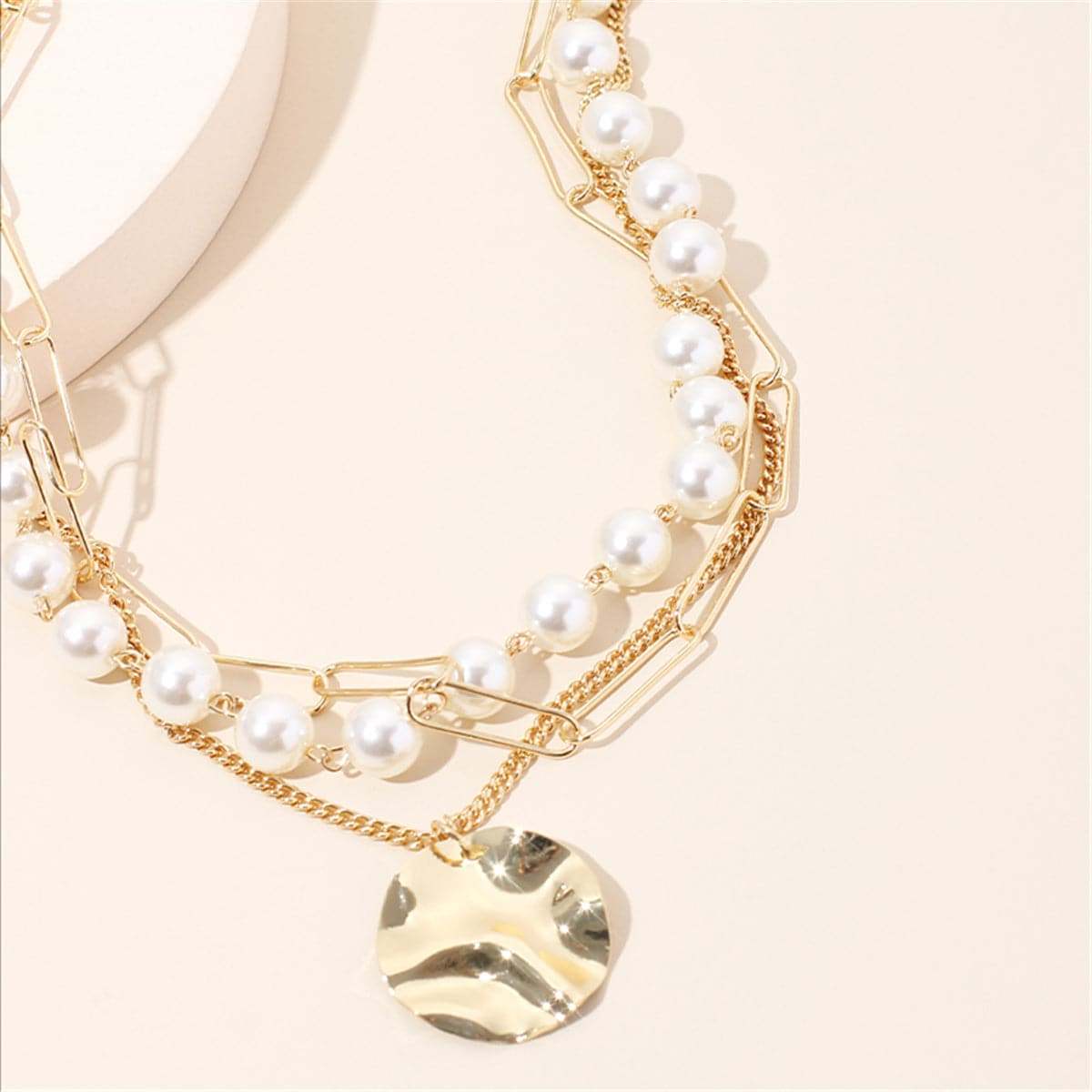 Pearl & Goldtone Sequin Layered Pendant Necklace-2