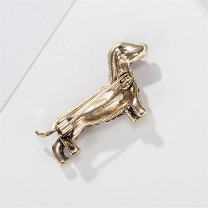 Brown Cubic Zirconia & Silvertone Dog Brooch