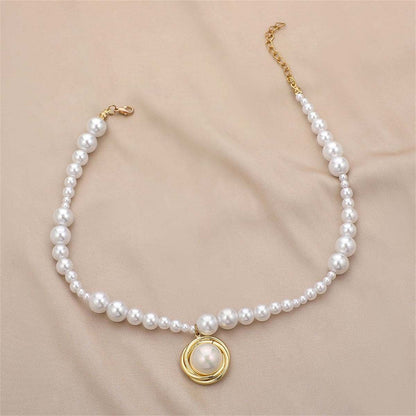 Pearl & Goldtone Round Pendant Necklace-2