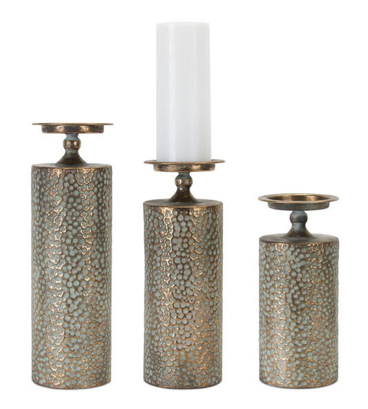 Melrose International Hammered Bronze Metal Candle Holder (Set of 3)